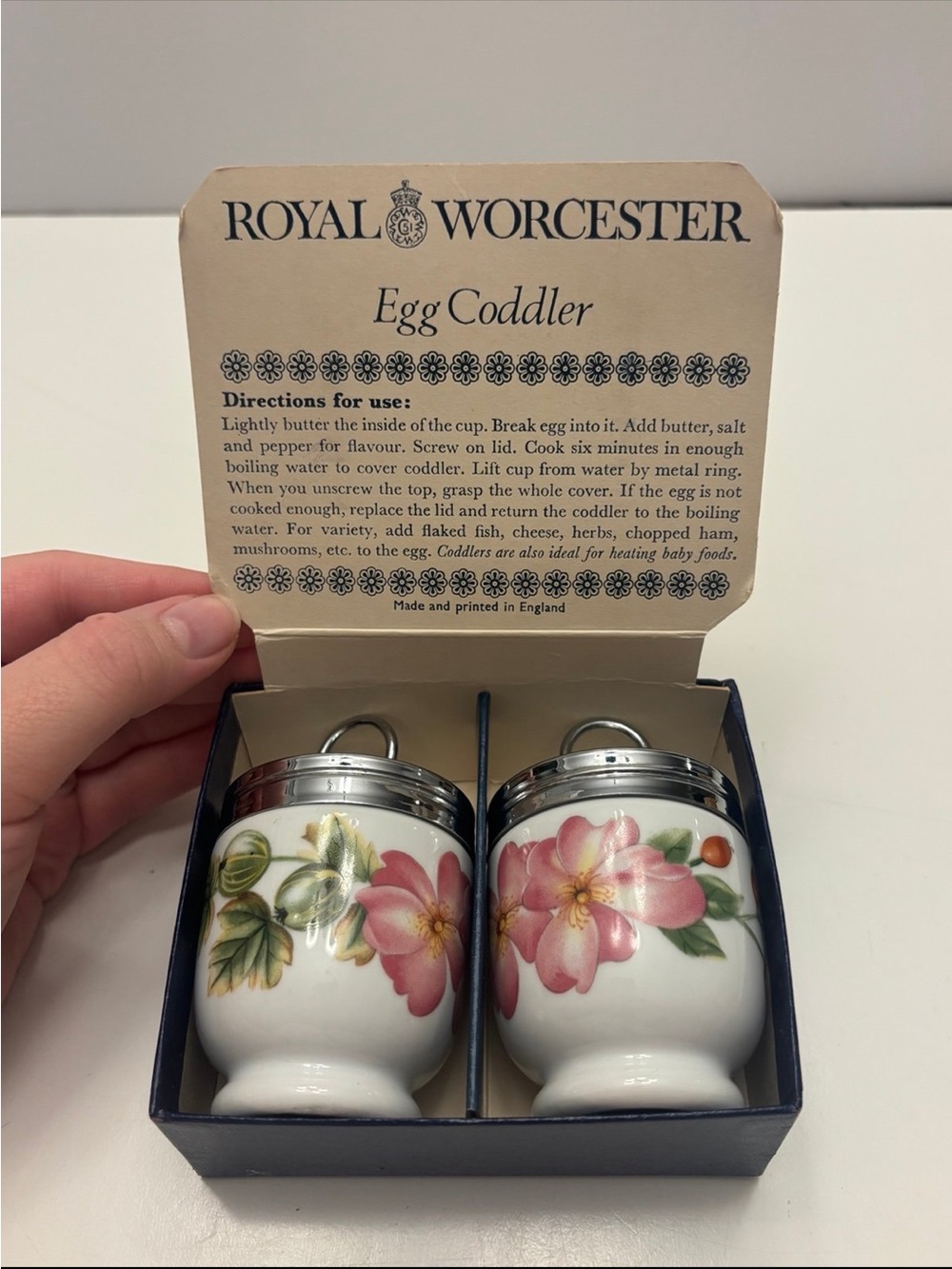 Pair of Vintage Egg Coddlers Royal Worcester Wild Harvest, Porcelain